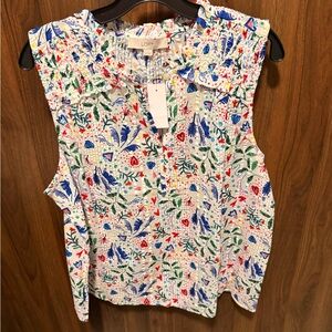 NWT LOFT Floral Print Sleeveless Blouse, Size XL
